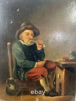 Fumeur de pipe école hollandaise Ancienne huile sur panneau trace de signature