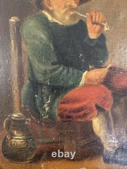 Fumeur de pipe école hollandaise Ancienne huile sur panneau trace de signature