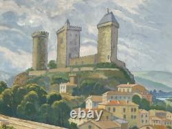 G. Peyras Vue Château de Foix Ariège Peinture Huile sur Toile Ancien