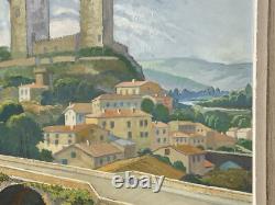 G. Peyras Vue Château de Foix Ariège Peinture Huile sur Toile Ancien