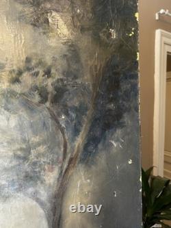 Grand Huile Sur Toile Signée Ancienne Représentant Une Femme Et Un Arbre
