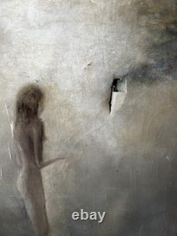 Grand Huile Sur Toile Signée Ancienne Représentant Une Femme Et Un Arbre