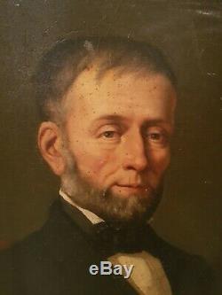 Grand Portrait d'homme ancien, huile sur toile, cadre doré époque XIX ème s