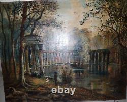 Grand Tableau Ancien Huile Sur Toile Henri Amirault Faience Parthenay