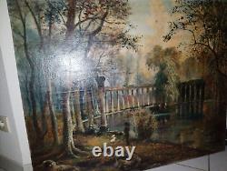 Grand Tableau Ancien Huile Sur Toile Henri Amirault Faience Parthenay