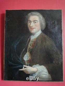 Grand tableau ancien Portrait d'homme Huile sur toile -Ecole du XVIIIe