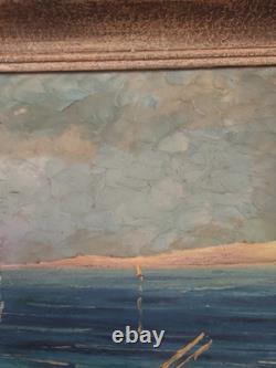 Grand tableau ancien huile sur toile FR LENDAL marine avec personnage