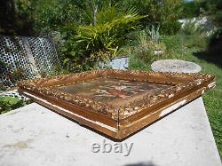 Grand tableau ancien huile / toile enfants puit fontaine signé Doria cadre doré