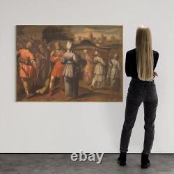 Grand tableau ancien peinture scène historique 18ème siècle huile sur toile