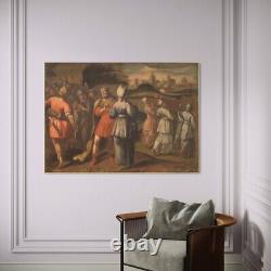 Grand tableau ancien peinture scène historique 18ème siècle huile sur toile