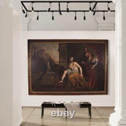 Grand tableau italien Bethsabée au bain ancien huile sur toile du 18ème siècle