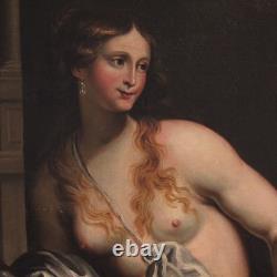 Grand tableau italien Bethsabée au bain ancien huile sur toile du 18ème siècle