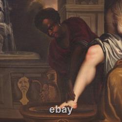 Grand tableau italien Bethsabée au bain ancien huile sur toile du 18ème siècle