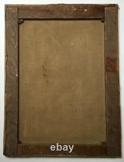 Grand tableau symboliste ancien, Huile sur toile, Scène de combat, Ecole XXe