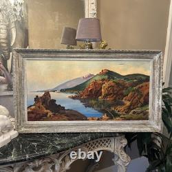 Grande Huile Sur Toile Ancienne Signée PAYSAGE Cadre Vintage Décoration Peinture