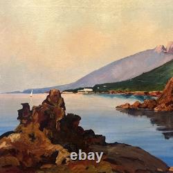 Grande Huile Sur Toile Ancienne Signée PAYSAGE Cadre Vintage Décoration Peinture