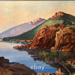 Grande Huile Sur Toile Ancienne Signée PAYSAGE Cadre Vintage Décoration Peinture