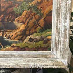 Grande Huile Sur Toile Ancienne Signée PAYSAGE Cadre Vintage Décoration Peinture