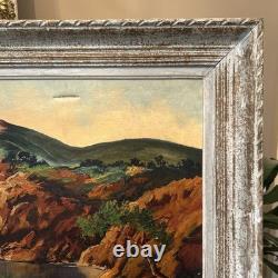 Grande Huile Sur Toile Ancienne Signée PAYSAGE Cadre Vintage Décoration Peinture