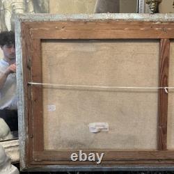 Grande Huile Sur Toile Ancienne Signée PAYSAGE Cadre Vintage Décoration Peinture