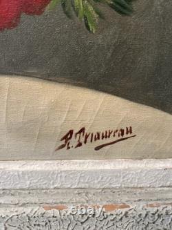 Grande Huile Sur Toile Ancienne Signée Représentant Un Bouquet De Fleurs