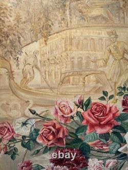 Grande Huile Sur Toile Ancienne Signée Représentant Une Composition Floral