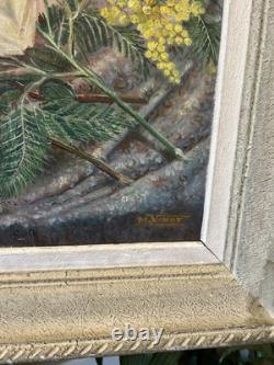 Grande Huile Sur Toile Ancienne Signée Représentant Une Composition Floral