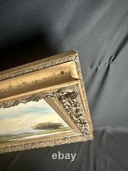 Grande Huile sur Toile Signée Lerch Toile et Cadre Ancien Étang Nature