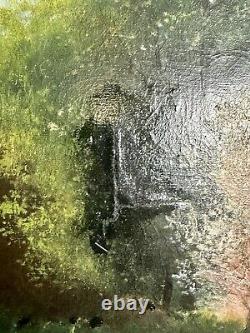 Grande Huile sur Toile Signée Lerch Toile et Cadre Ancien Étang Nature
