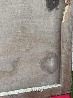 Grande Huile sur Toile XIXe Piéta Scène Religieuse Ancienne 92x64 cm