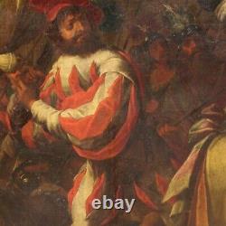 Grande bataille ancien tableau huile sur toile peinture guerriers 17ème siècle