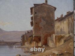 Grenoble, ancien pont de pierre 1834, montagne, Alpes. Alexandre DEBELLE (1805-1897)