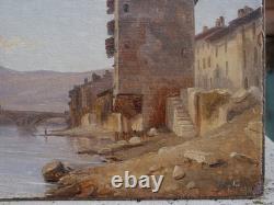 Grenoble, ancien pont de pierre 1834, montagne, Alpes. Alexandre DEBELLE (1805-1897)