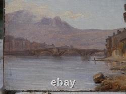 Grenoble, ancien pont de pierre 1834, montagne, Alpes. Alexandre DEBELLE (1805-1897)