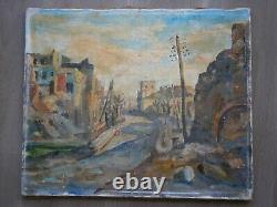 HUILE SUR TOILE 10F ANCIEN PAYSAGE VILLE EN RUINES PEINTURE MODERNE XX°s