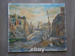 HUILE SUR TOILE 10F ANCIEN PAYSAGE VILLE EN RUINES PEINTURE MODERNE XX°s