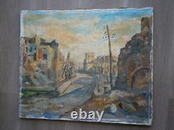 HUILE SUR TOILE 10F ANCIEN PAYSAGE VILLE EN RUINES PEINTURE MODERNE XX°s