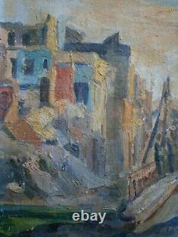 HUILE SUR TOILE 10F ANCIEN PAYSAGE VILLE EN RUINES PEINTURE MODERNE XX°s