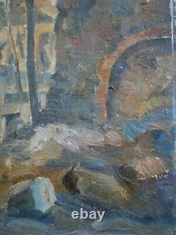 HUILE SUR TOILE 10F ANCIEN PAYSAGE VILLE EN RUINES PEINTURE MODERNE XX°s