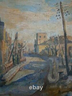 HUILE SUR TOILE 10F ANCIEN PAYSAGE VILLE EN RUINES PEINTURE MODERNE XX°s