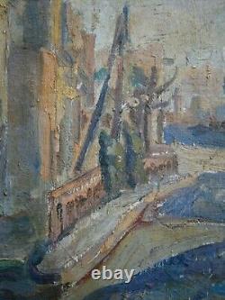 HUILE SUR TOILE 10F ANCIEN PAYSAGE VILLE EN RUINES PEINTURE MODERNE XX°s
