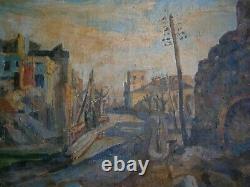 HUILE SUR TOILE 10F ANCIEN PAYSAGE VILLE EN RUINES PEINTURE MODERNE XX°s