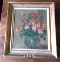 HUILE SUR TOILE BOUQUET DE FLEURS cadre ancien