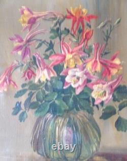 HUILE SUR TOILE BOUQUET DE FLEURS cadre ancien