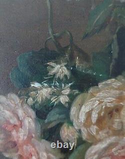 Henri ROBBE tableau ancien XIX 19ème nature morte fleurs oiseau huile bois hsp