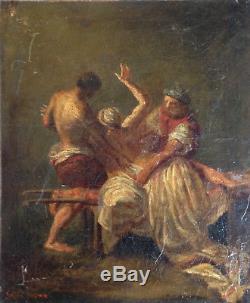 Hommes au combat signature Delacroix huile sur toile ancienne XIX