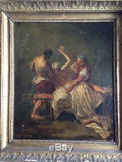 Hommes au combat signature Delacroix huile sur toile ancienne XIX