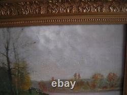 Huile Ancienne Sur Panneau Personnages En Bord De Cours D'eau Barbizon