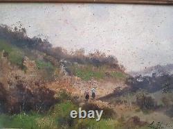 Huile Sur Panneau Ancienne Encadree Paysage Anime Signee L Dupuy (galien Laloue)
