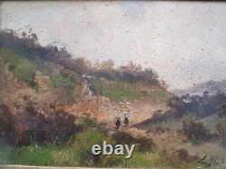 Huile Sur Panneau Ancienne Encadree Paysage Anime Signee L Dupuy (galien Laloue)